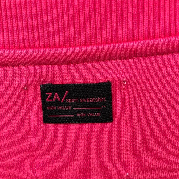 Zara Oversized Sweatshirt Womens M Pink Crewneck Pullover Sport Sweatshirt - Picture 8 of 10
